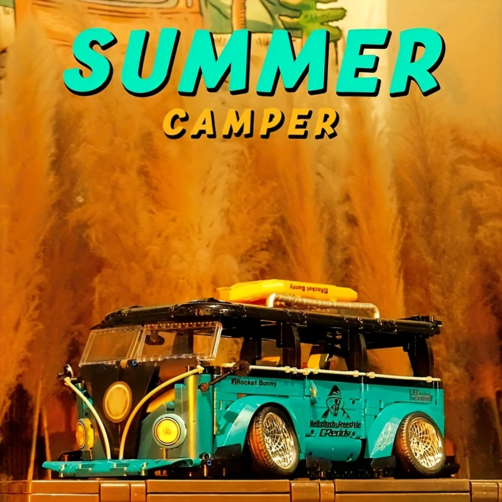 Der Bausteinkind verwandelt sich in ein niedrig geschlungenes Campingwagen, schwer zu montierendes Geschenkspielzeugmodell