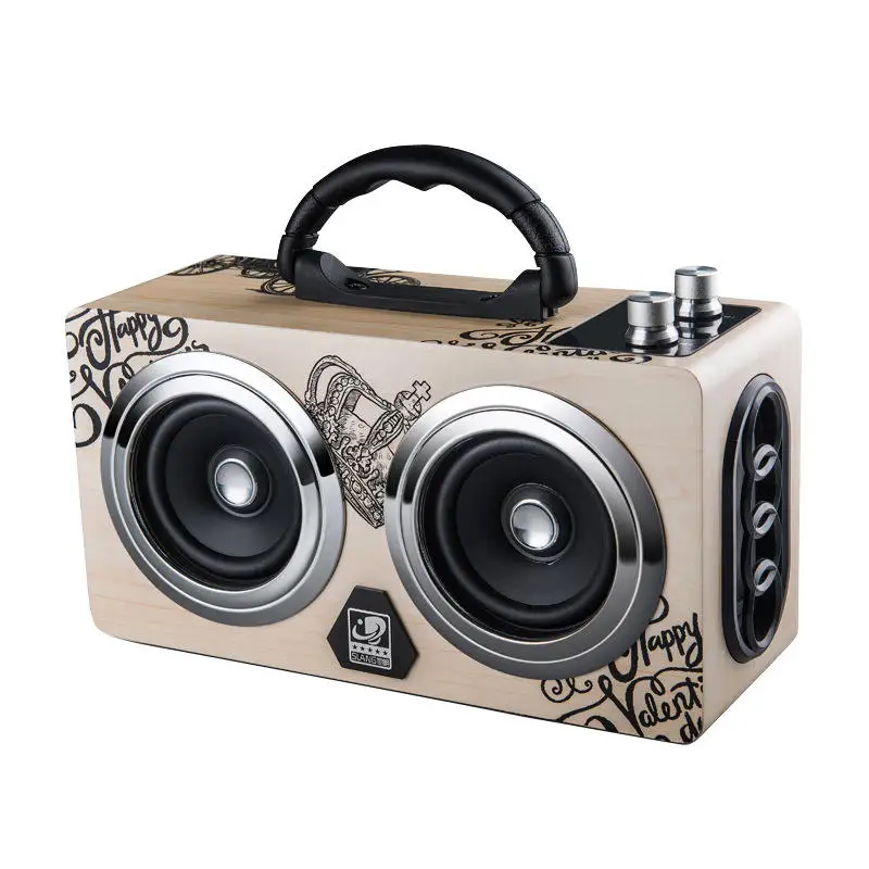 Altoparlante portatile portatile senza fili Bluetooth da esterno retrò in legno Subwoofer Graffiti con scheda Tf/riproduzione USB/Radio FM