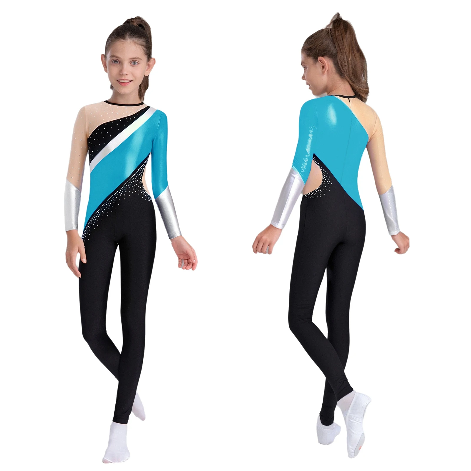 Tute metallizzate a maniche lunghe per bambini Body per danza classica Maglia da ginnastica Unitard per costumi da ballo per bambini