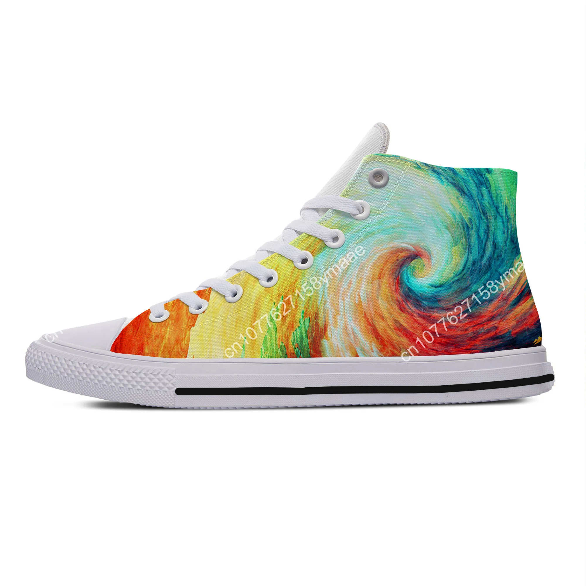 Abstract Summer Multicolor Waves Digital Art New Arrive Lightweight High Top Canvas Shoes Men Women Casual Breathable Sneakers