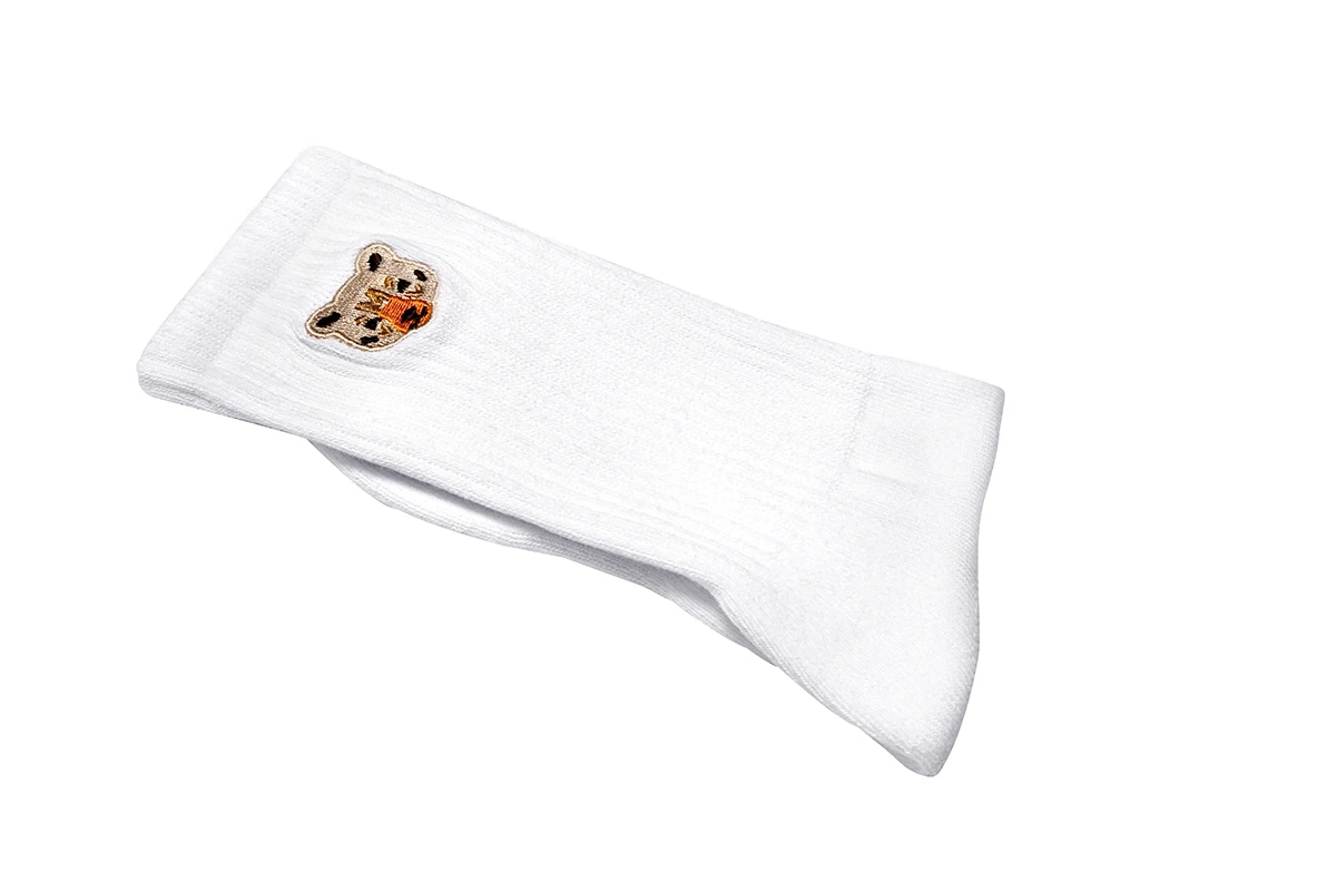 Top Quality One Pair Men Bear Head Embroidery Cotton Socks, High Quality Man Sporting WILDNESS Thick Socks, White/Army Green view 4