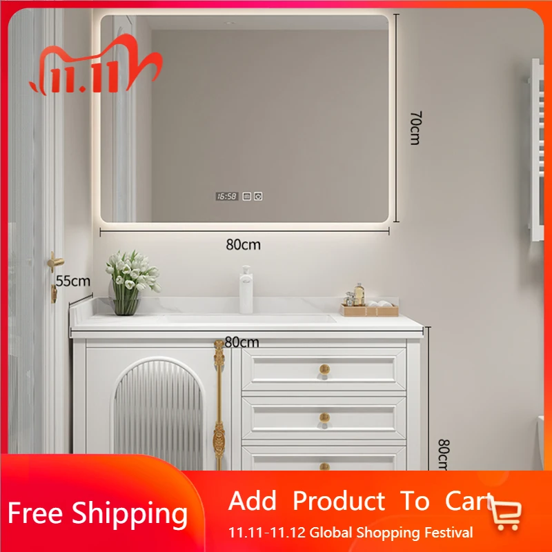 

Дубовый американский французский шкаф для ванной комнаты, керамический шкаф для хранения туалетного столика, зеркало, эстетический органайзер, мебель для туалетных принадлежностей Meuble