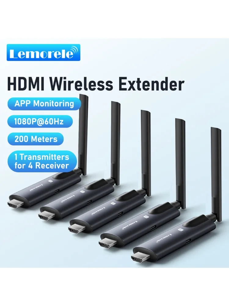 Lemorele 200 m kabelloser HDMI-Sender, Empfänger, APP-Überwachung, Plug & Play Extender Kit, Video-Transceiver für PC, TV, Projektor