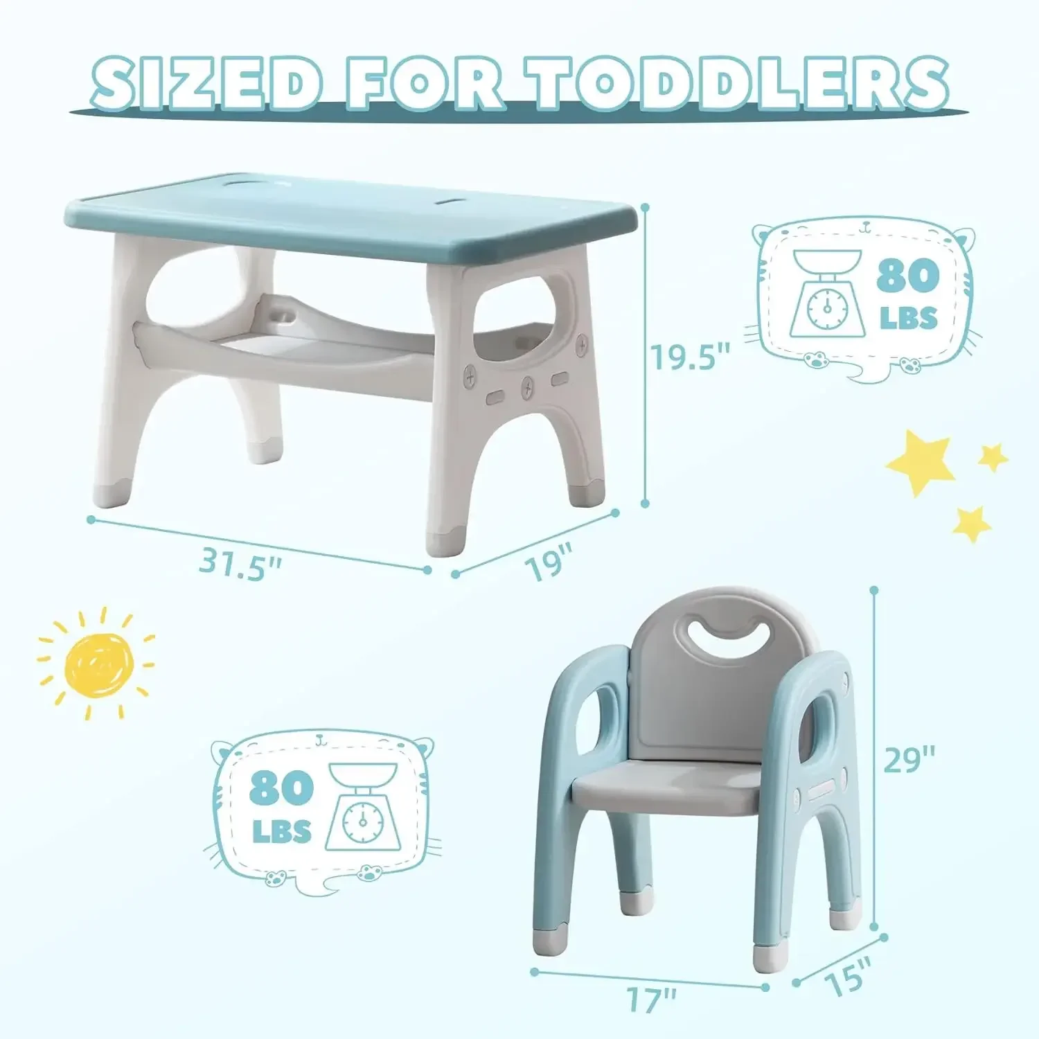 Kids and 2 Chairs Set, Large Built-in Storage, Montessori Toddlers Table and Chairs Set, Kids Activity Table for Drawing Dining