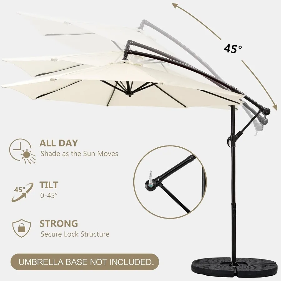 مظلة فناء ناتئة بطول 10 أقدام مع 8 أضلاع للاستخدام الخارجي وحماية من الأشعة فوق البنفسجية وتصميم مقاوم للماء مثالي لحمام السباحة في الفناء الخلفي G