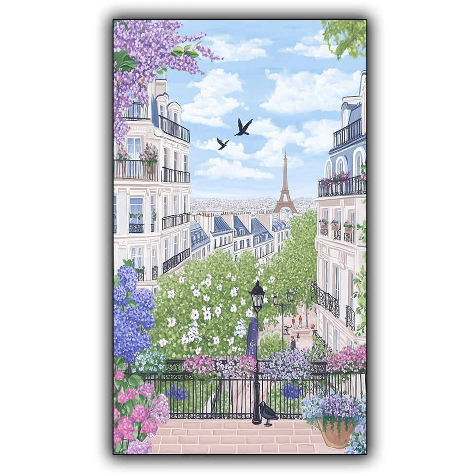 Paris Eiffelturm Diamant-Malerei-Set für Erwachsene, Frühlingsstadtlandschaft Vollquadratische/Runde Diamant-Malerei DIY Wanddekoration