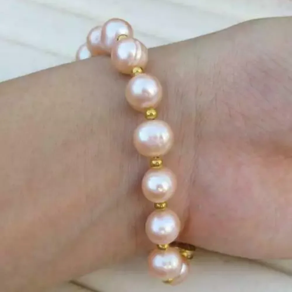 Gorgeous AAA 9-10mm South Sea Pink Pearl Bracelet 7.5-8inch 14K Gold Buckle 8-9mm 10-11mm