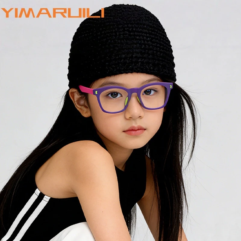 

YIMARUILI Fashion Ultra Light Comfortable Boy and Girl Glasses Retro Square Children Blue Light Blocking Kids Eyeglasses Frame