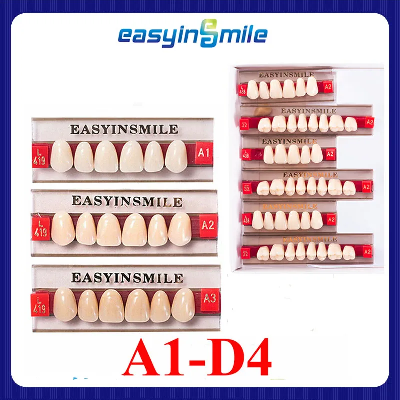 

Easyinsmile Dental Resin Teeth Acrylic Denture Teeth Anterior Posterior Upper Lower Full Set Shade A1/A2/A3 3/8/16 Sets