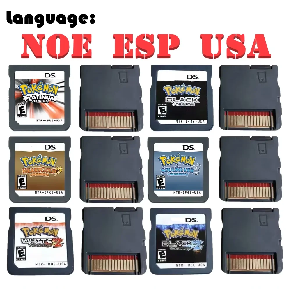 

NOE/USA/ESP Pokémon черный и белый 1 2, черный и белый HeartGold SoulSilver для консольного игрового картриджа DS NDS 3DS