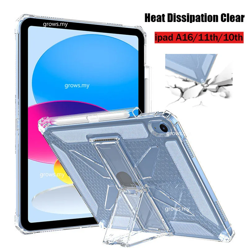 

Heat Dissipation Clear Case for IPad A16 11th 2025 A3355 Case A2696 Gen10 with Pencil Holder TPU Shockproof IPad 10th Gen10.9