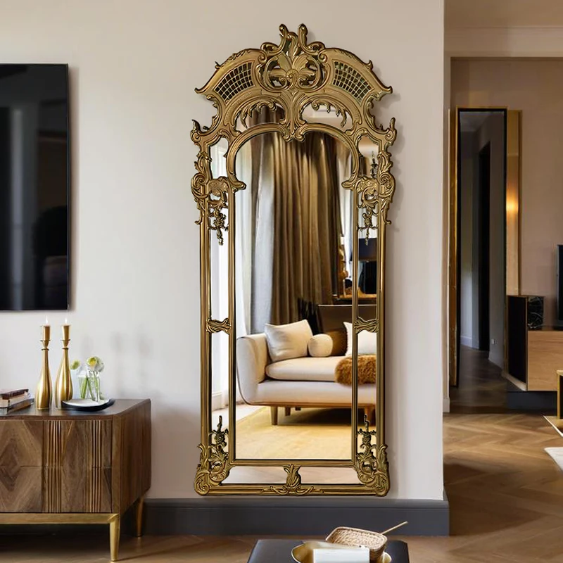 مرايا أرضية عتيقة لكامل الجسم، مرايا واقفة فاخرة للأميرة الاسكندنافية لكامل الجسم، تصميم ذهبي، ديكور غرفة Espejos De Piso
