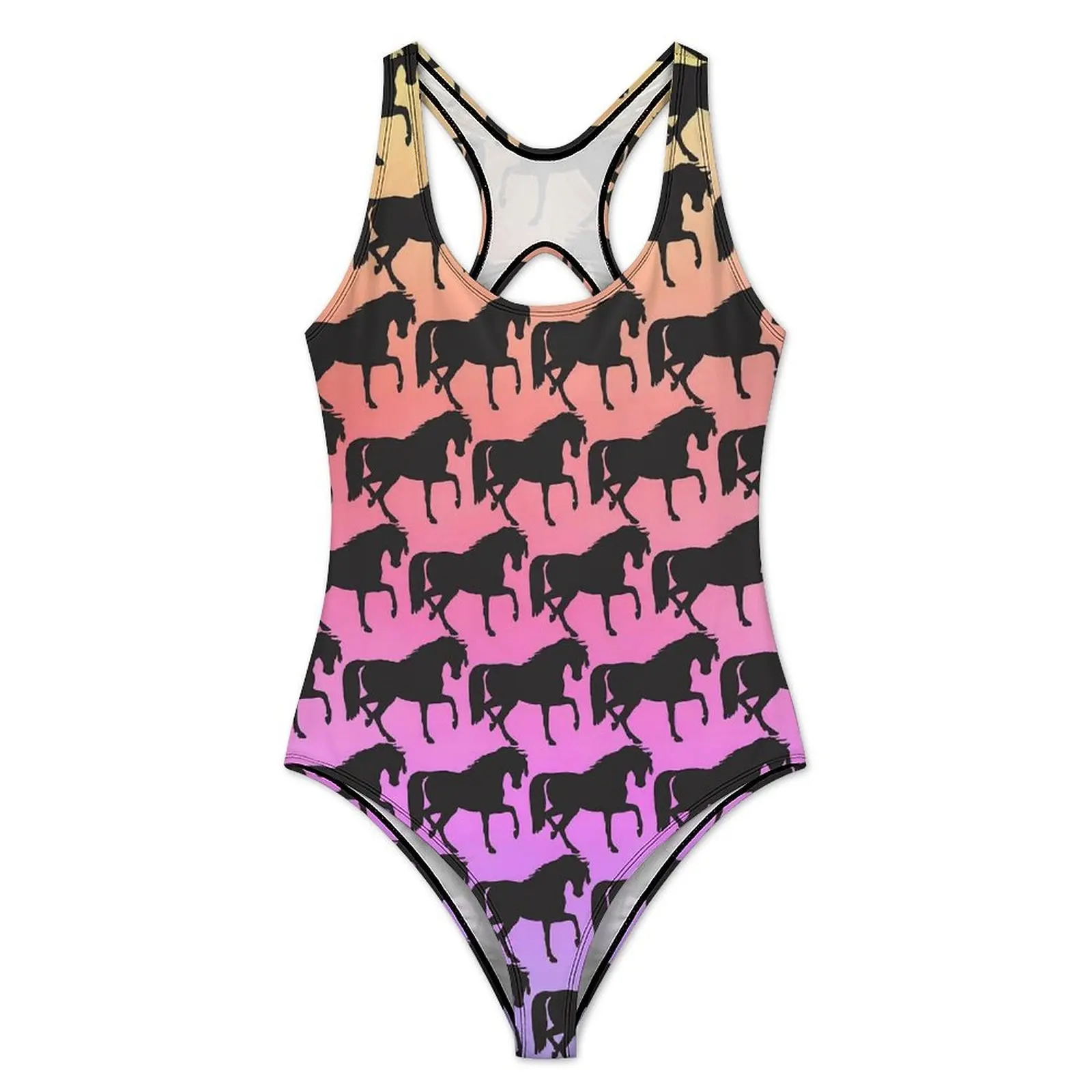 Horse Silhouette Swimsuit Sunset Rainbow Swimwear One-Piece Holiday Swimsuits High Cut Monokini Women Push Up Sexy Beach Outfits