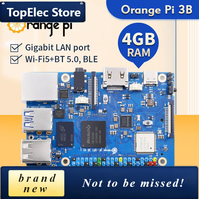 TopElec Orange Pi 3B 4GB Ram Development Board RK3566 Up To 1.8GHz Chip WIFI-BT Single Board Computer Orange Pi 3 Model B Suppor