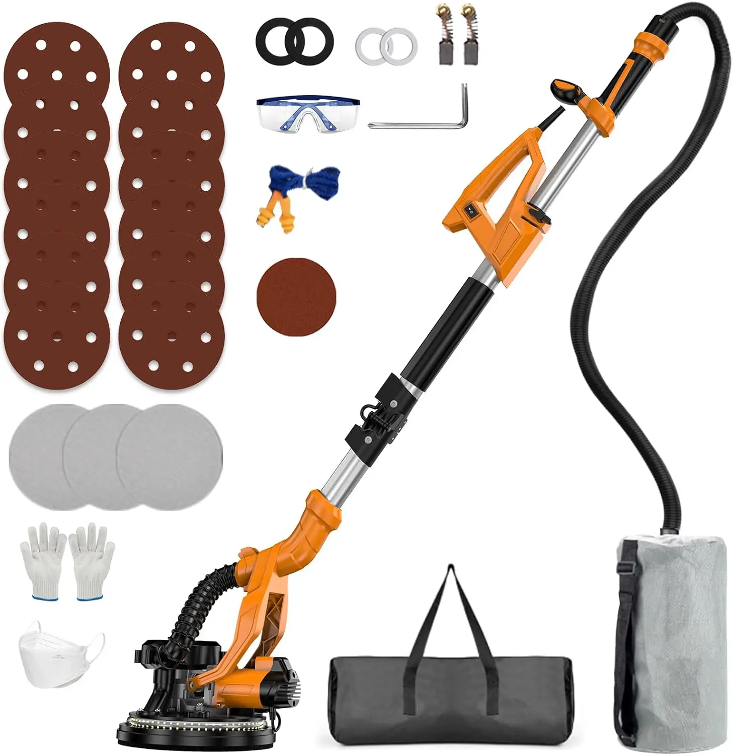 

Шлифовальный станок для гипсокартона с вакуумным пылесборником — 9, переменная скорость, 800-2100 об/мин, складная и телескопическая ручка, пульт дистанционного управления для попкорна на потолке