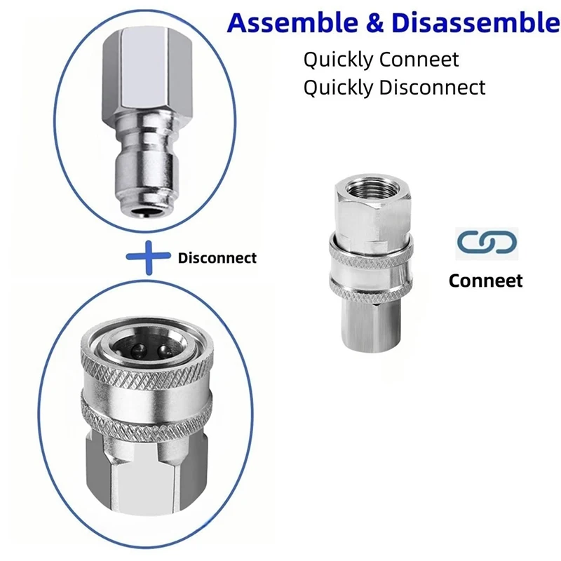 مقرنة غسالة الضغط 1/4 بوصة من الفولاذ المقاوم للصدأ تركيبات توصيل سريعة ملحقات ذكر وأنثى مع خيط خارجي داخلي