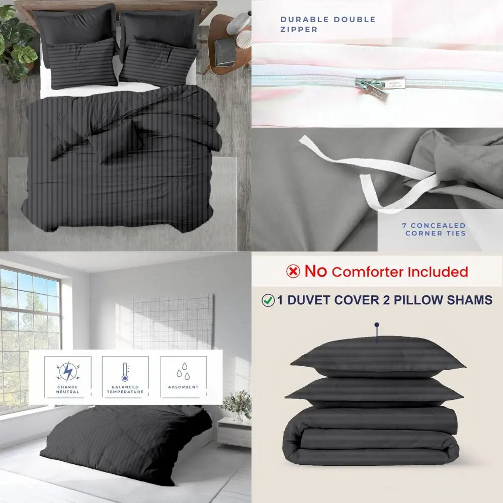 

Egyptian Cotton 600 Thread Count King Duvet Cover Set - Ultra Soft Premium Sateen Comforter, Durable 3-Piece Bedding