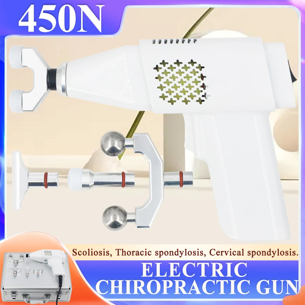 Portable Electric Massage Gun Spine Correction Gun 4 Heads Chiropractic Adjusting Tools For Neck Back Pain Relief Spinal Therapy