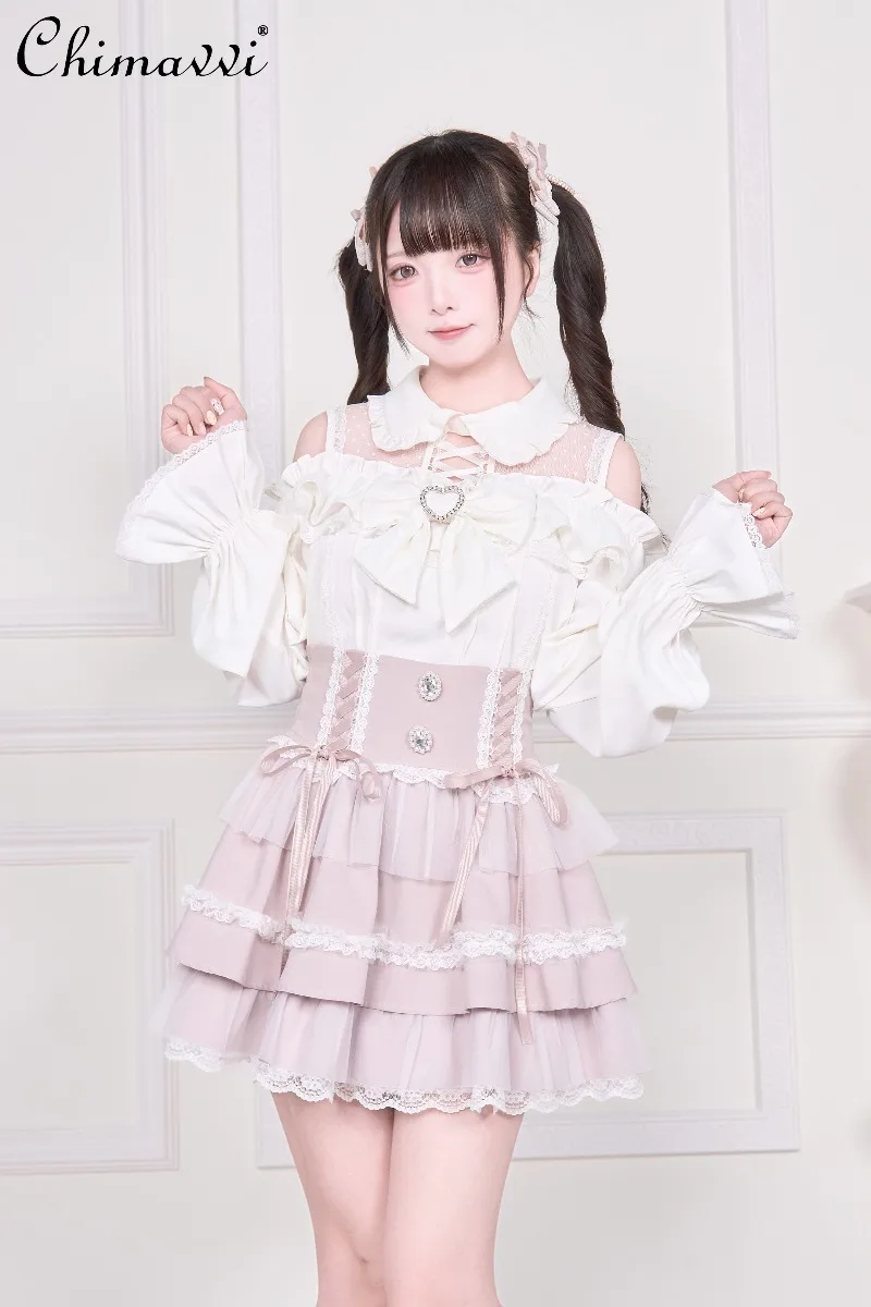 

Original Japanese Mass-Produced Subculture Skirt Set Autumn Sweet Cool Girl Long Sleeve Shirt + Skirt Lolita Two-Piece Set