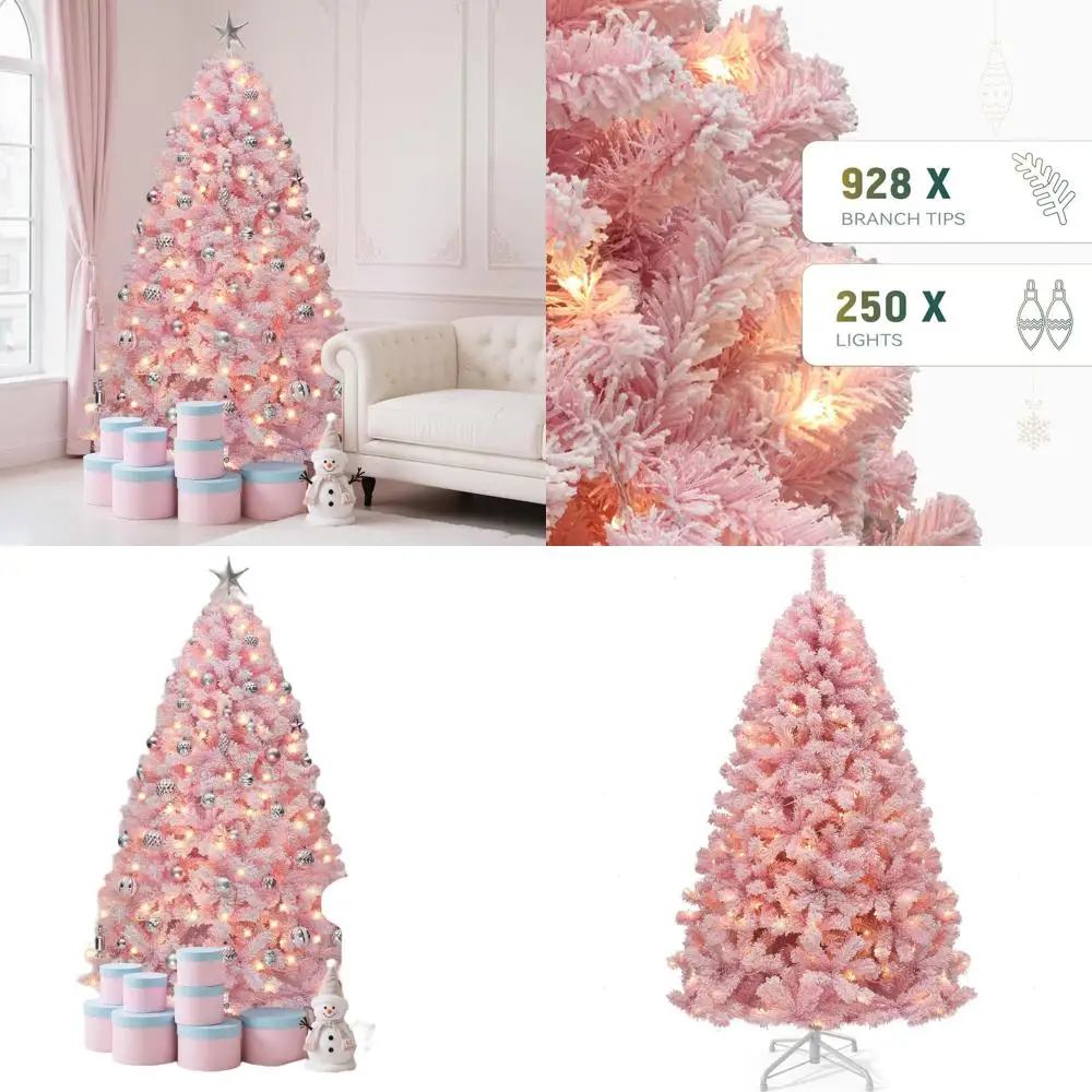 

6-Foot Pre-Lit Pink Flocked Spruce Artificial Christmas Tree with 928 PVC Tips and 250 Warm-White Lights