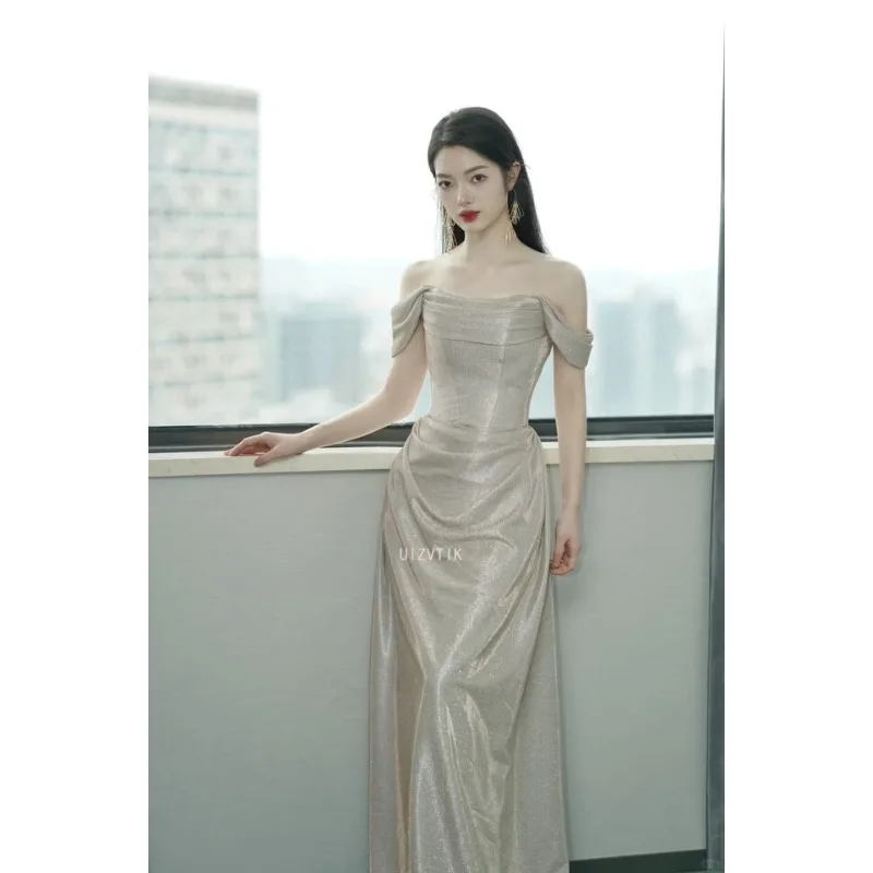 

Sexy One-Shoulder Long Evening Dress Temperament Sequins Shine Party Dress Simple Bridal Banquet Hosting Bridesmaid Dresse 2025s