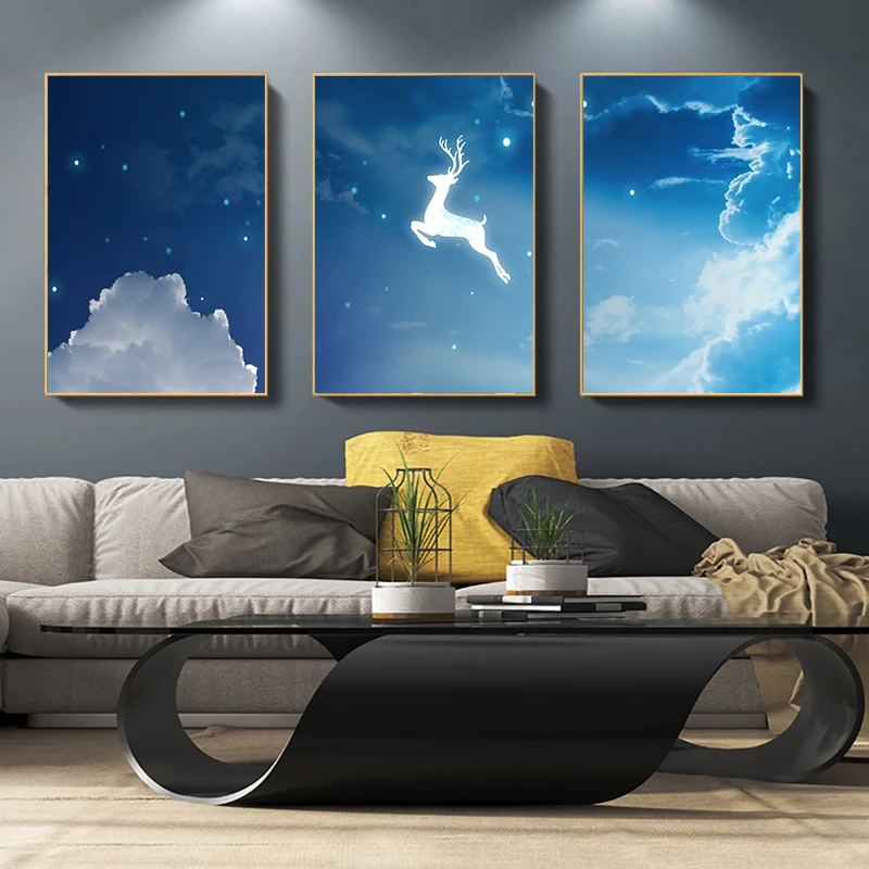 

3Pcs /Set Abstract Blue Cloud Landscape Wall Printed Canvas Painting Poster Picture Modern Living Room Bedroom Home Decoration