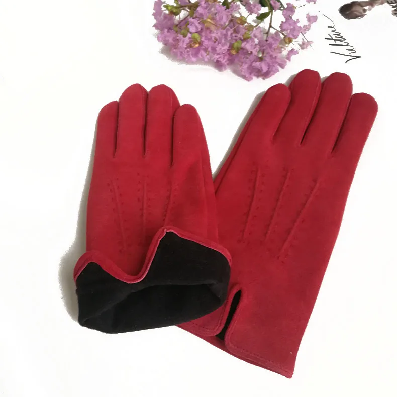 Women Gloves Winter 2024 Female Suede Warm Full Finger Gloves Lady Winter Outdoor Sport Driving Women Gloves Black Red