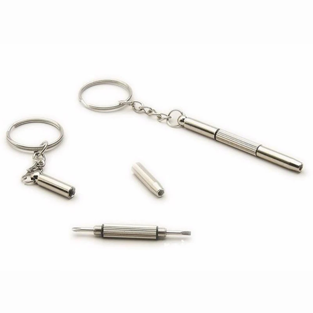 Nutdrivers Eyeglass Screwdriver 3in1 Cross Flat Head Glasses Screwdriver Keyring Keychain Stainless Steel Star Nut