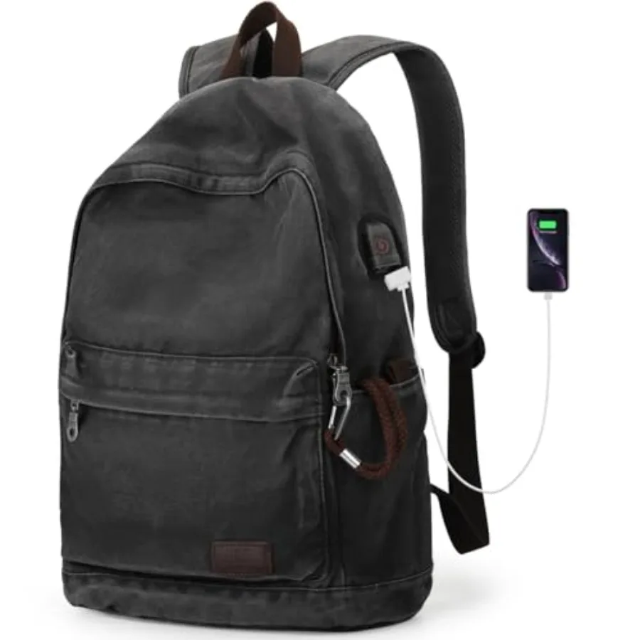 

Canvas Backpack for Women and Men, Lightweight Classic Laptop Backpack with USB Charging Port for School, Travel and Daily Use