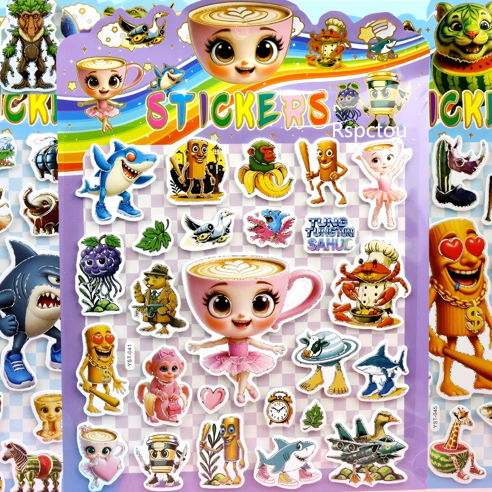 

Итальянский мозг 3D пузырьковые наклейки Tung Tung Sahur мультфильм пышные наклейки забавные животные украшения наклейки игрушки подарки