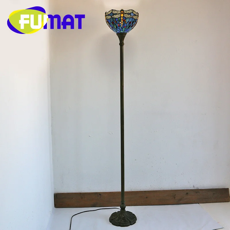 

FUMAT Tiffany style Mediterranean retro style 12 inch blue dragonfly floor lamp hotel living room decor skylight