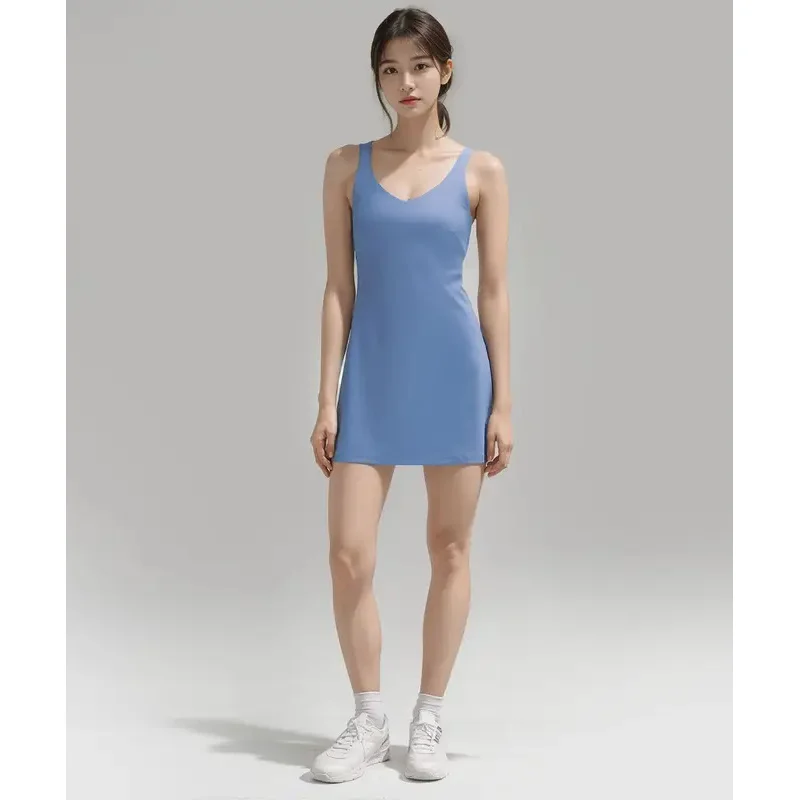 Summer Women's Casual Quick-drying Sports dress Lined Skirt Nylon High Elastic Breathable U-back Vest with Chest Pad