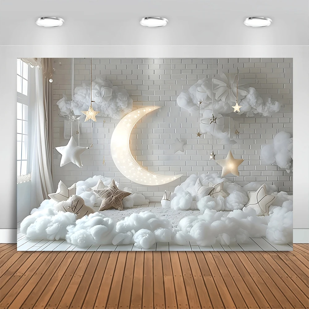 Newborn Portrait Backdrop Stars Moon Clouds balloon Kids 1st Birthday Party Cake Smash Decor Photography Background Baby Shower