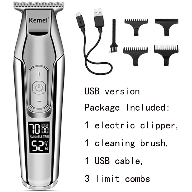 Kemei Professional Hair Clipper Beard Trimmer for Men Electric Shaver LCD 0mm Hair Cutting Machine Razor