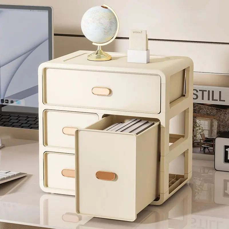 Cream White 4-Drawer Desktop Storage Organizer, Stackable Plastic Makeup Drawer Box, Dustproof Cosmetic Storage Case for Vanity