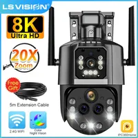 LS VISION 8K 16MP WiFi Security Camera 20x Zoom Dual Screen PTZ Cam Auto Tracking CCTV IP Outdoor Wifi Surveillance Cameras iptv