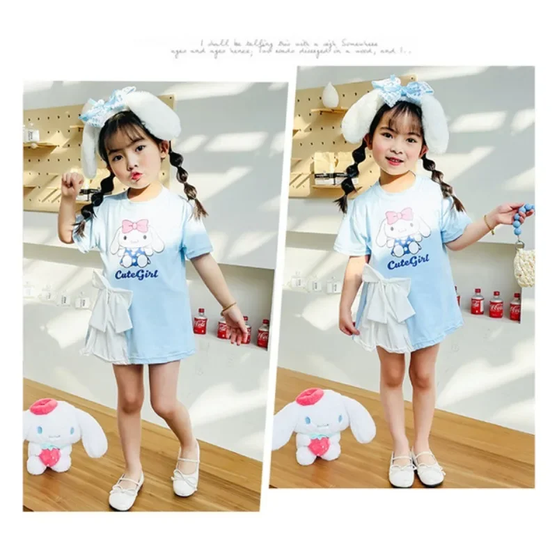 Summer Child Girls Hello Kitty Shirt Dresses Short Sleeve Tee Tops Children Baby Casual Cute Mini Short Dress Clothes Dropship