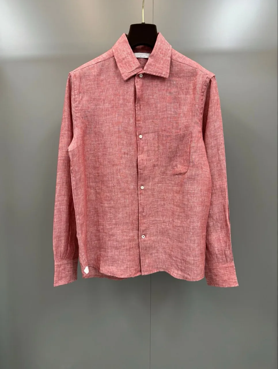 LP Old Money Aesthetic Men Spring Summer Linen Logo Side Seam Breathable Wrinkle Resistant Turn Down Collar Shirt