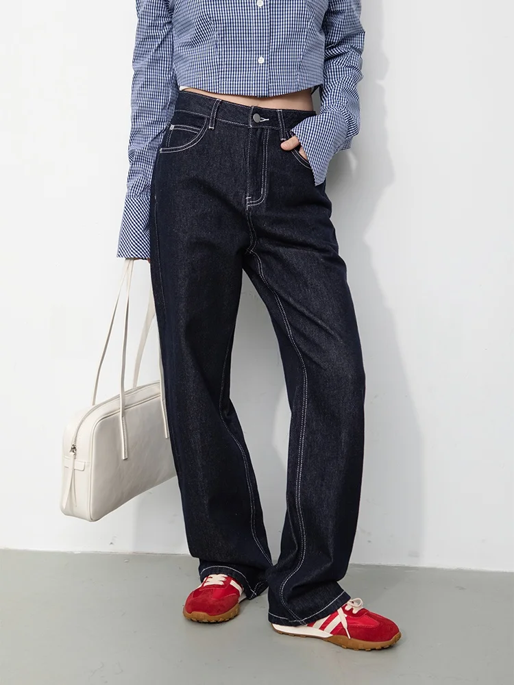 

Джинсы женские прямые с высокой талией, весенние, новые, с яркой строчкой, повседневные, длинные брюки