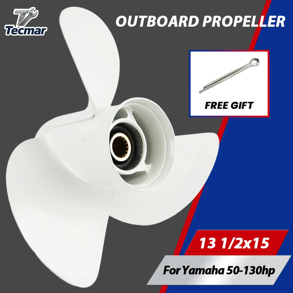 For Yamaha Outboard Propeller 13 1/2 x 15 Fits 50-130 HP Boat Motors Aluminum Alloy Screw 3 Blade 15 Spline 6E5-45947-00-EL