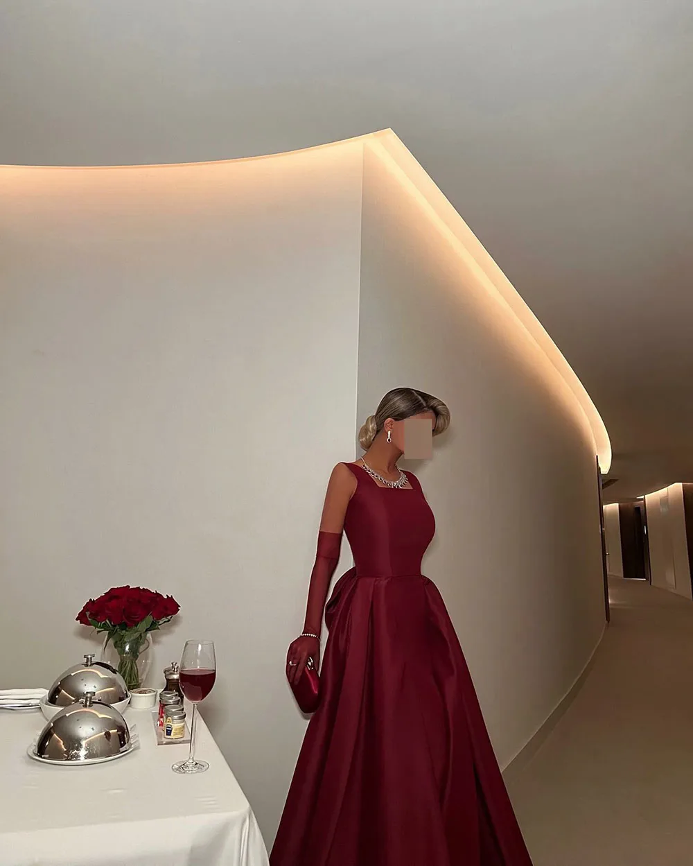 Msikoods Wine Red Prom Gown Women Customized Satin Formal Dress Bowknot Party Saudi Evening Dress Women Special Occasion Dress