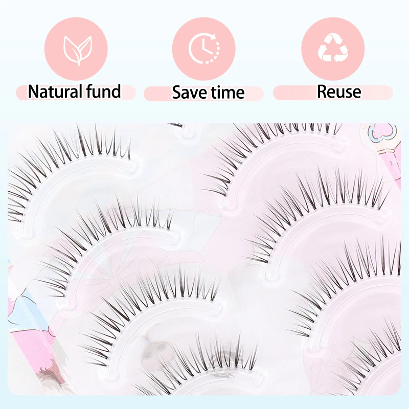 5 pares de cílios postiços finos macios cluster cílios naturais grossos mangá com faixa clara estilo coreano anime maquiagem