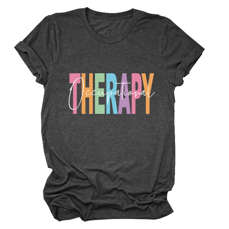 New summer fashion cotton women's casual comfortable short sleeve T-shirt THERAPY print comfortable vintage round neck top