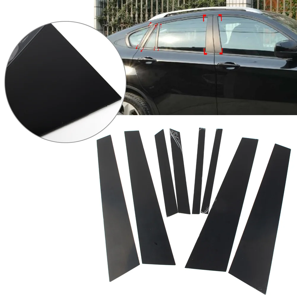 8Pcs E71 Bright Black Car Door Window Column B C Pillars Post Cover Trim For BMW X6 E71 2009 2010 2011 2012 2013 2014