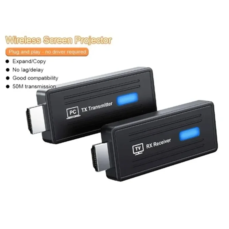

50M 5.8G 1080P Wireless HDMI-Compatible Video Audio Transmitter Receiver Extender Display Dongle for TV Box Monitor Projector PC