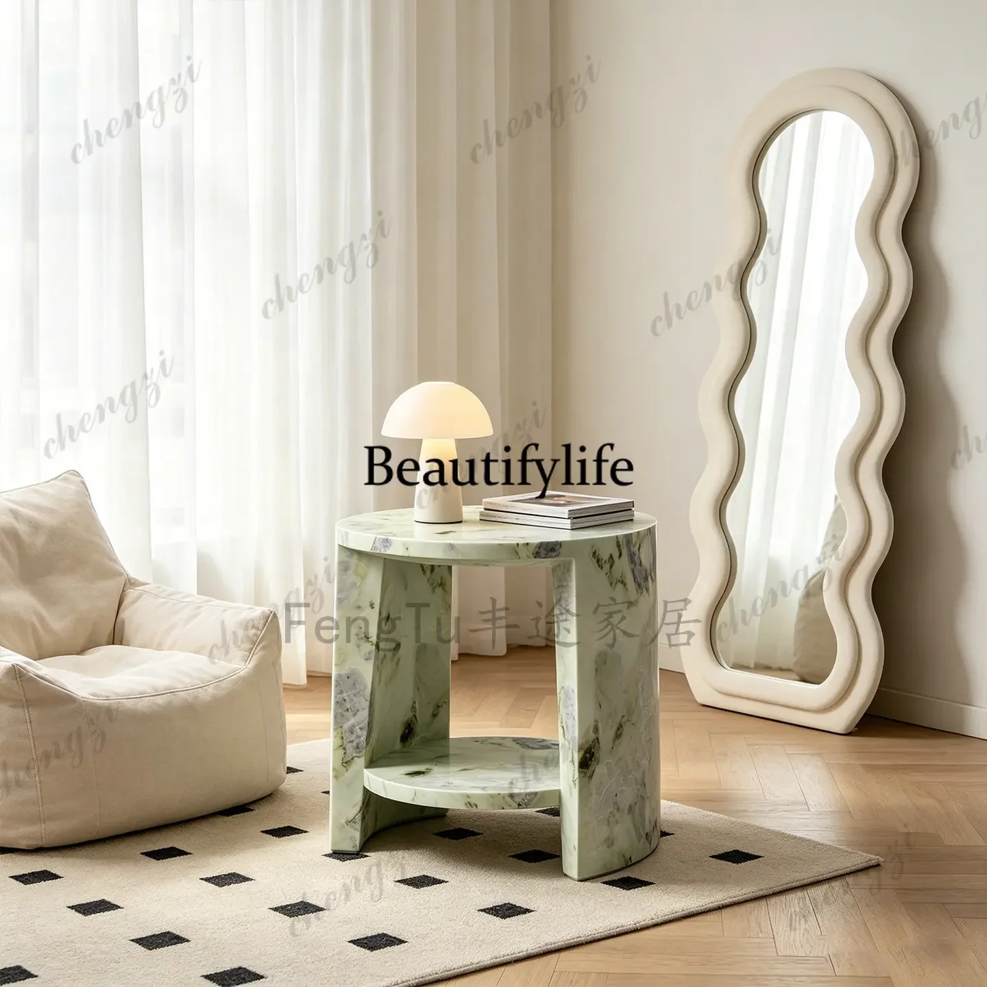 M07 Italian light luxury high-grade natural marble edge table living room side table designer bed corner table