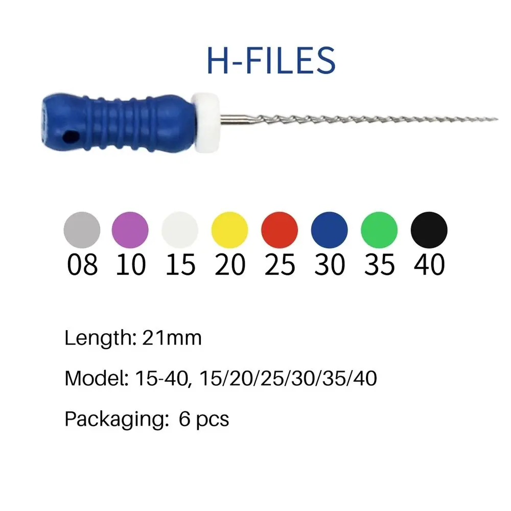 NICEDEN 6 sztuk/pudło Dental ręczne H-pilniki 21/25/31mm endodontyczne pilniki do kanałów korzeniowych ze stali nierdzewnej narzędzia dentystyczne instrumenty laboratoryjne