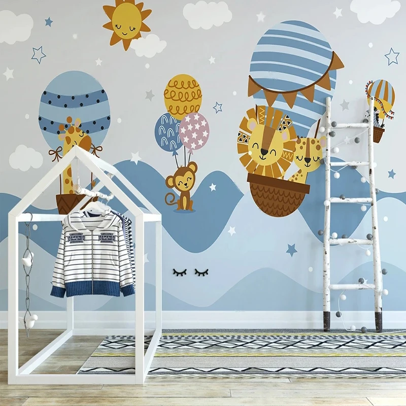 

Настенные скандинавские воздушные шары ручной росписи на заказ, Симпатичные обои с животными, фон для детской комнаты, Настенный декор, Детская настенная живопись