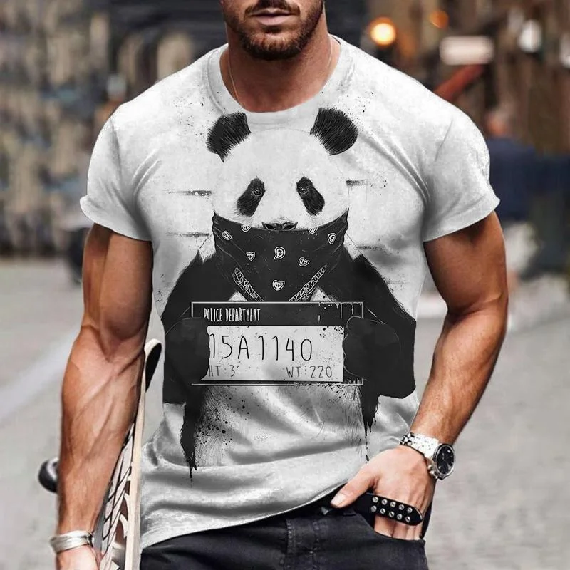 Cute Panda Pattern T-Shirt For Men Funny Animal 3D Printed Tees Summer Casual Short Sleeve Round Neck Tops Unisex Loose T Shirts