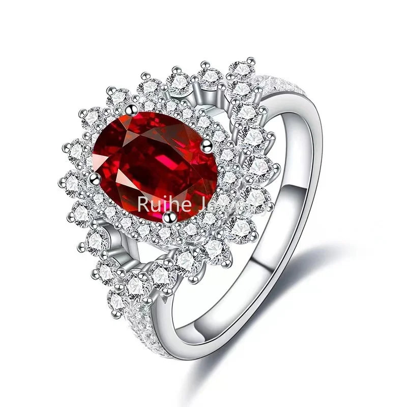 Ruihe 9K Gold Lab Grown Sapphire Ruby 1.6Ct Gems Ring Fashion Jewelry for Women Couple Engagementring Gifts Wedding Ring